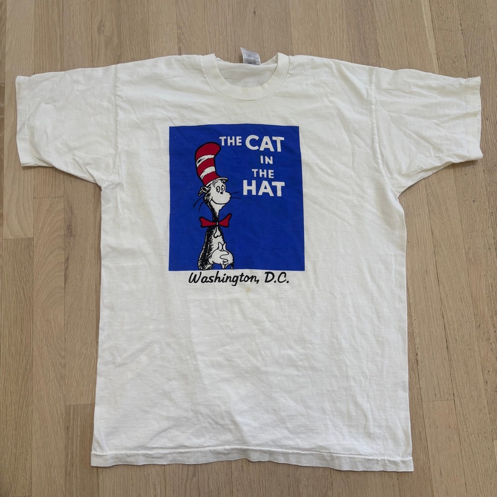 Fruit of the Loom Cat in the Hat T-Shirt Mens XL White Fair Vintage Graphic Tee